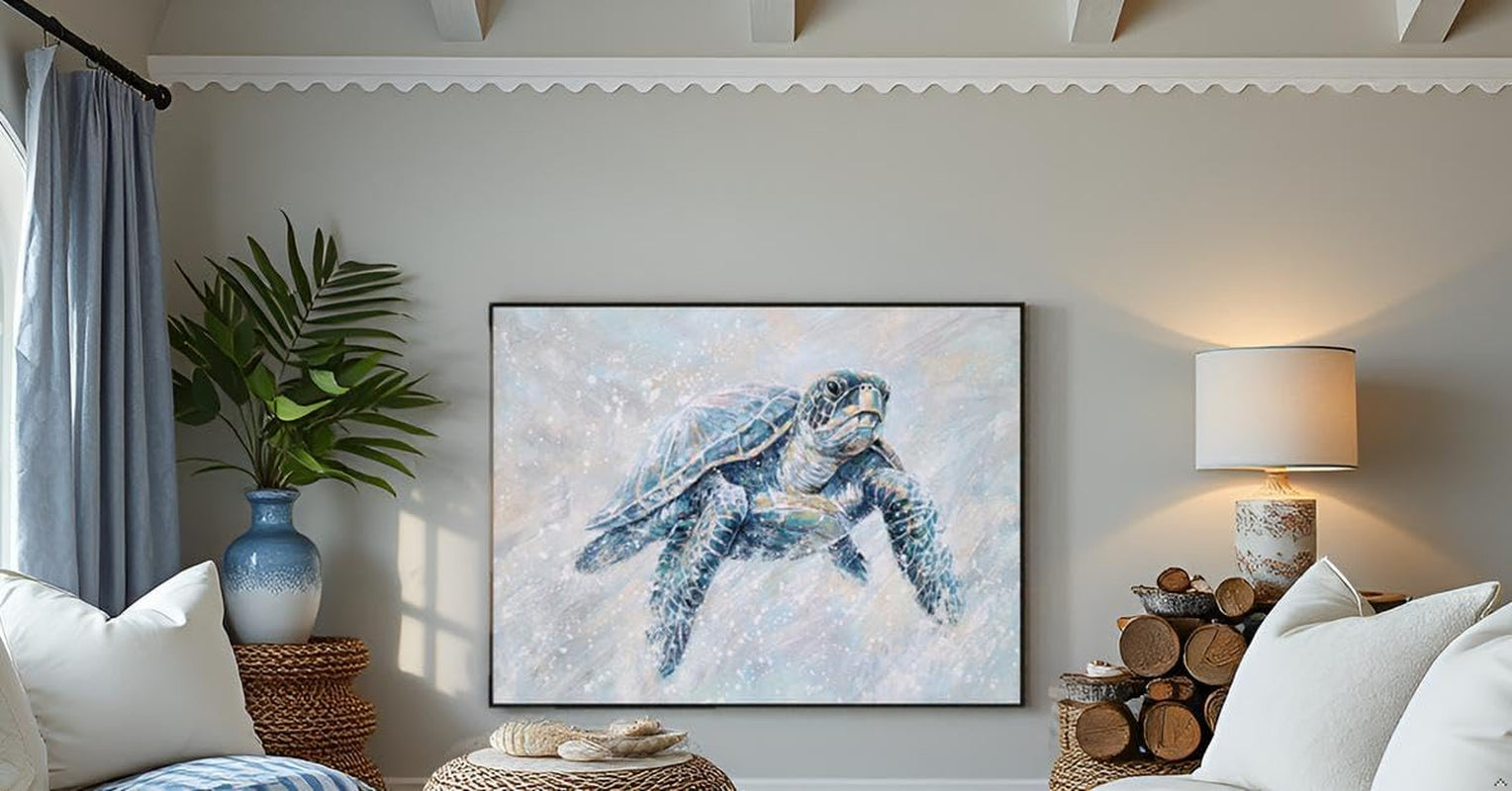 Coastal DeepIndigoBlue Seascape Turtle Canvas Wall Art