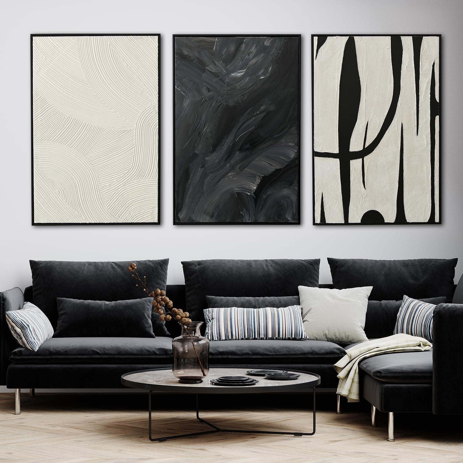 Monochrome Textured Abstract Wall Art Framed 24X36Inches