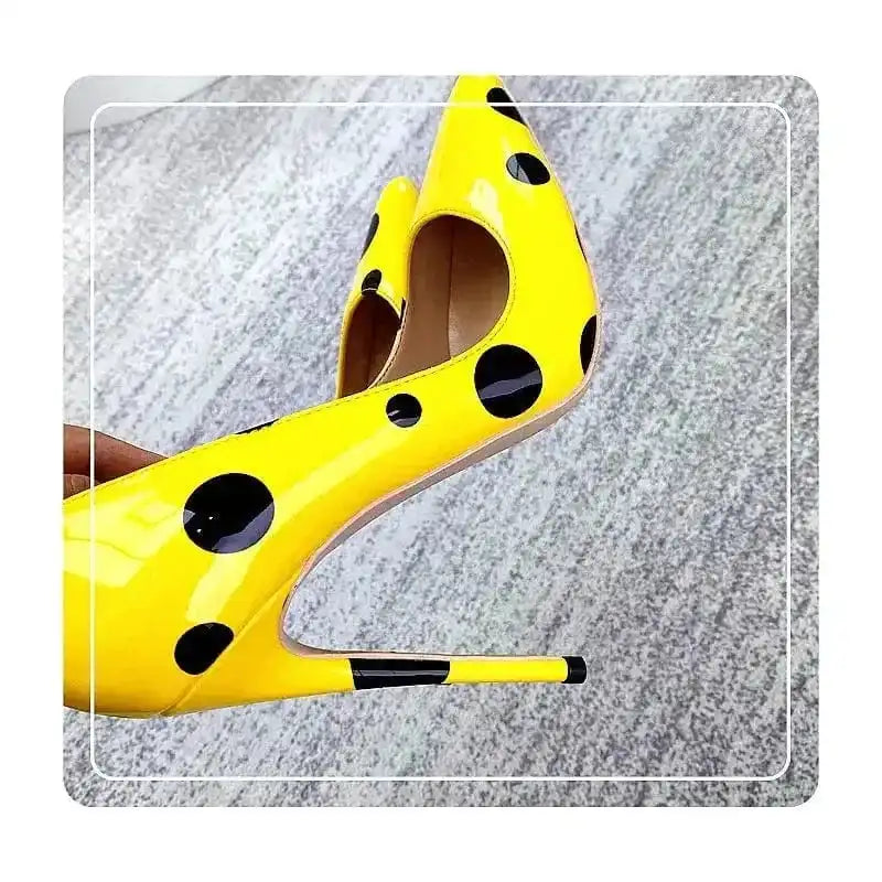 Polka Dot Yellow Stiletto High Heels Shoes