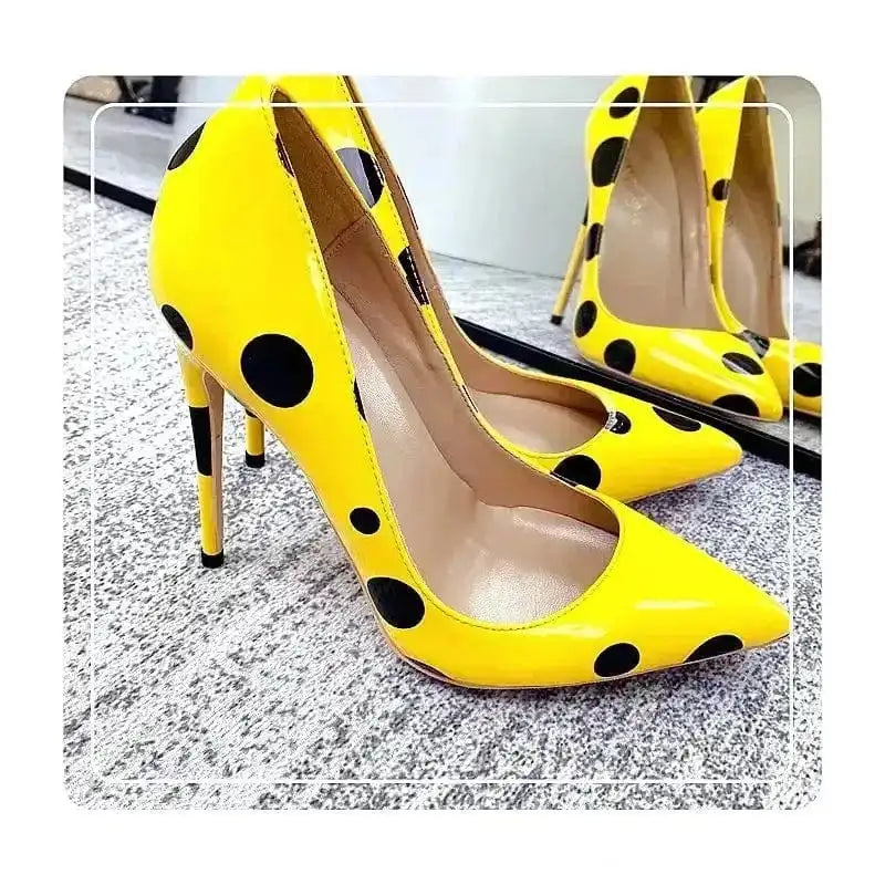 Polka Dot Yellow Stiletto High Heels Shoes