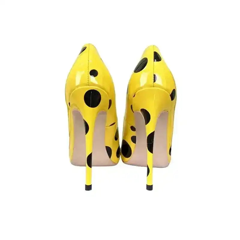 Polka Dot Yellow Stiletto High Heels Shoes