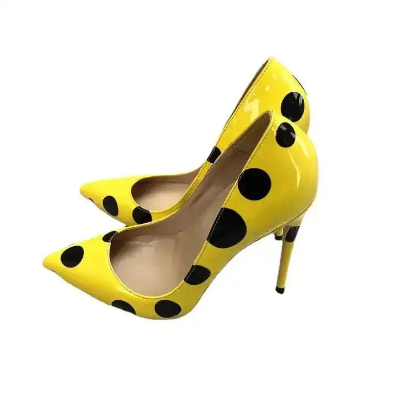 Polka Dot Yellow Stiletto High Heels Shoes