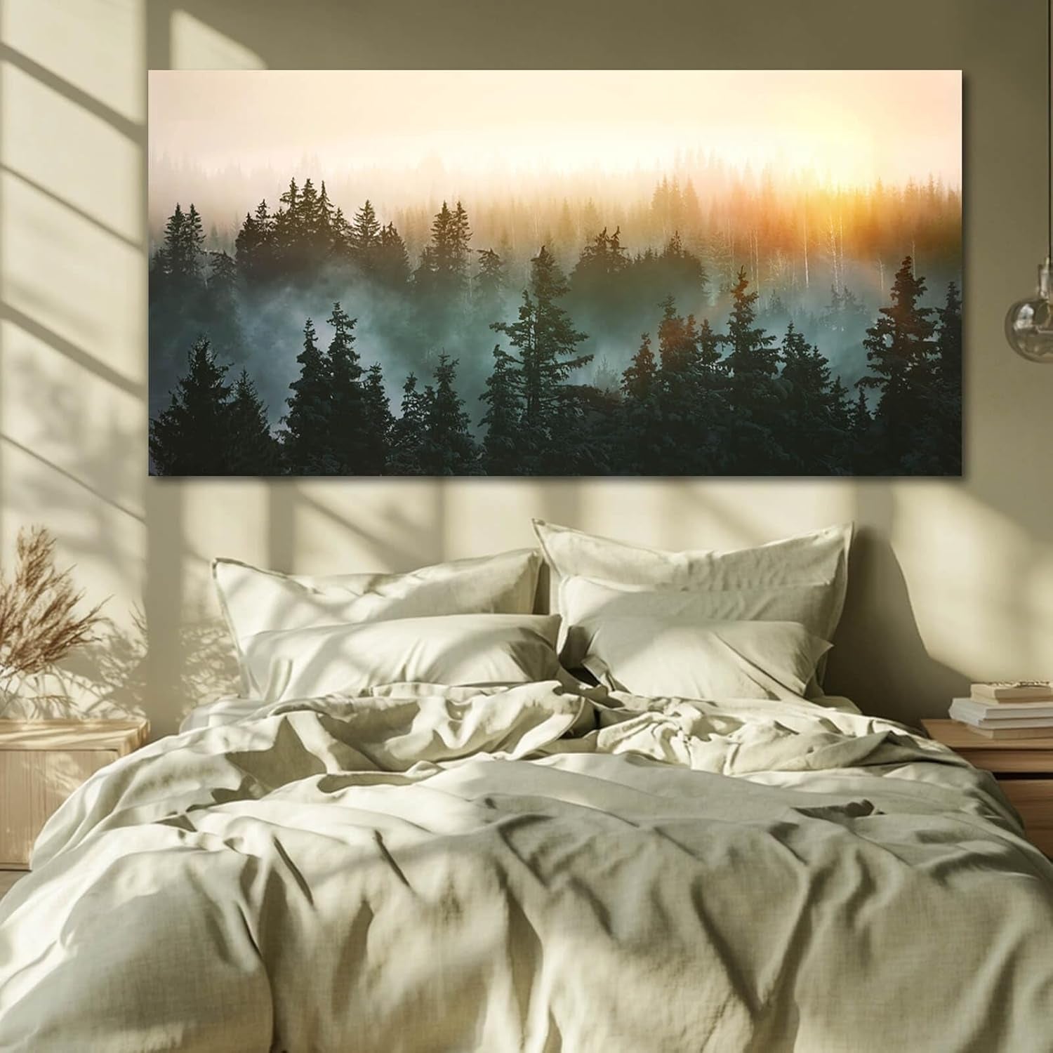 Framed Canvas Art Sunrise Forestscape Panoramic 48x24