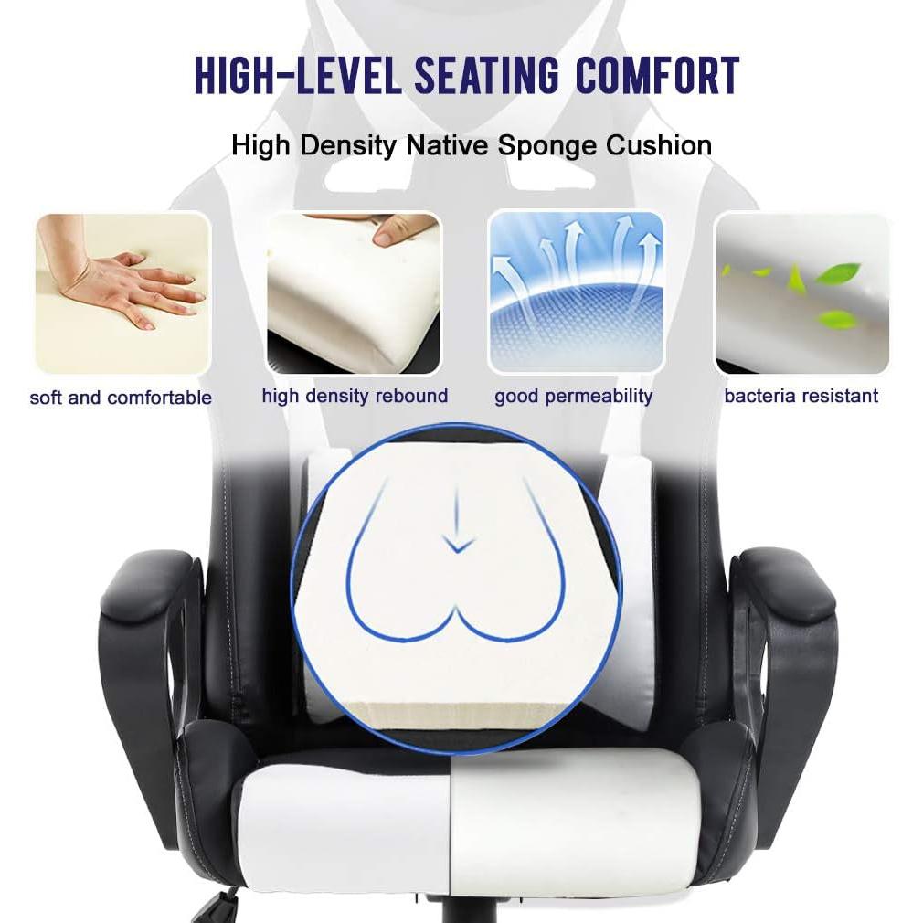 Ergonomic Gaming Chair White With Lumbar Support High Back