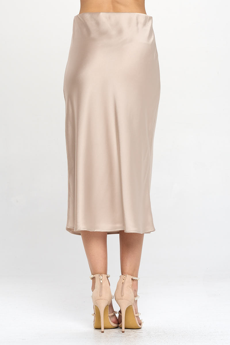 Solid Satin Midi Skirt