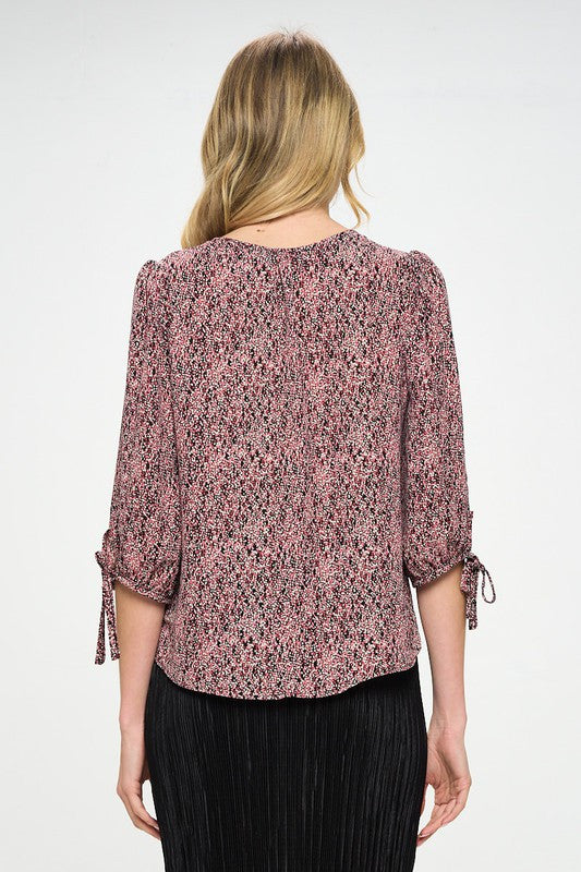 Abstract Dot Top with Self Tie Sleeves