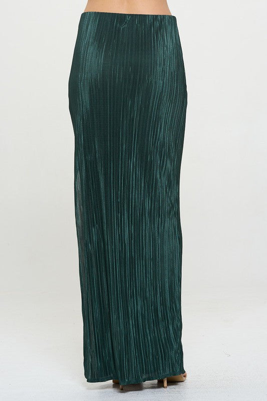 Plisse Maxi Skirt with Slit