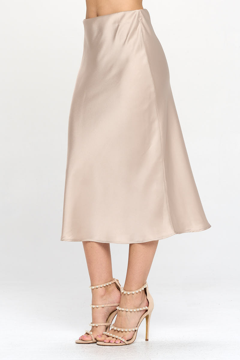 Solid Satin Midi Skirt