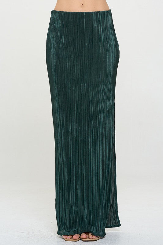 Plisse Maxi Skirt with Slit