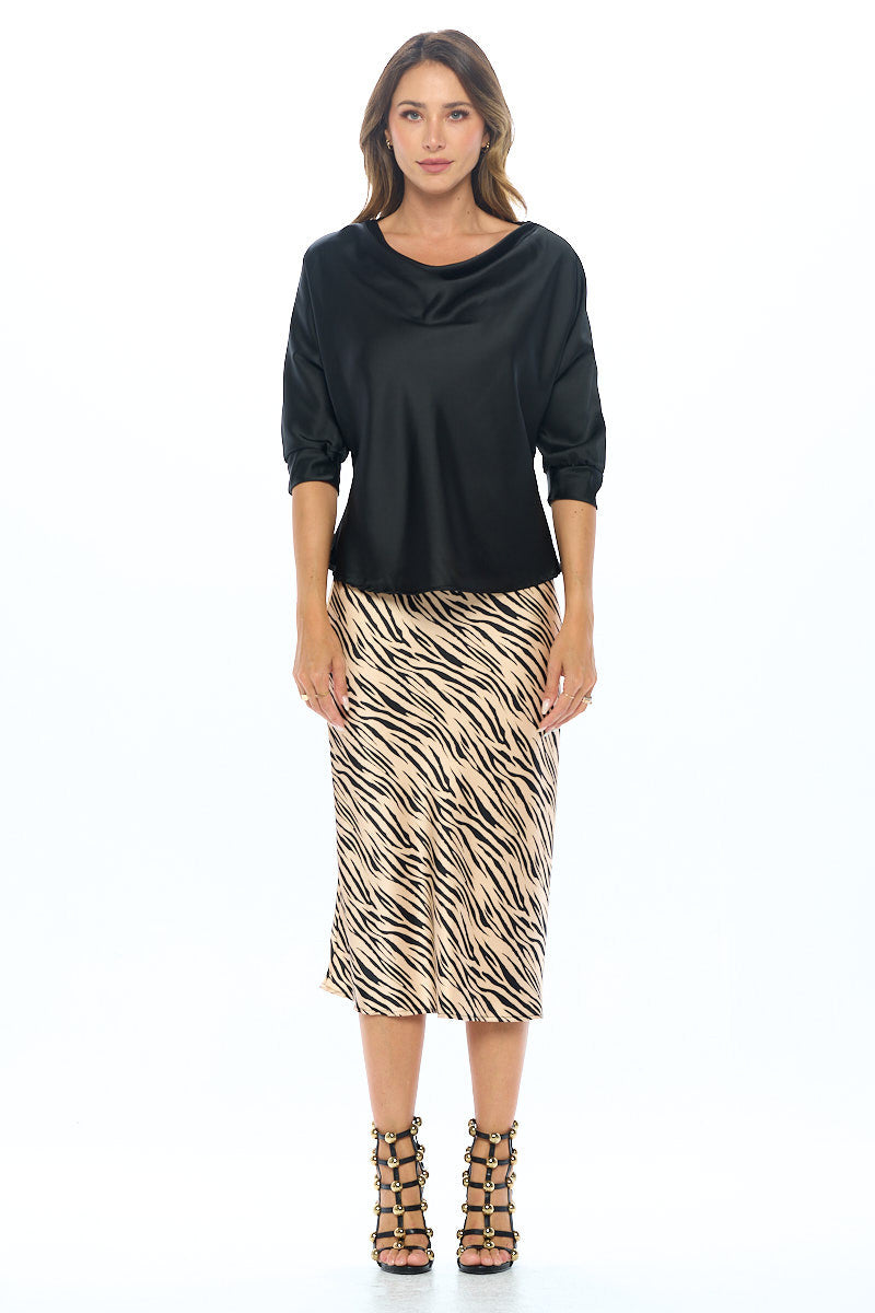 Satin Vibrant Cowl neck 3/4 Sleeve Top