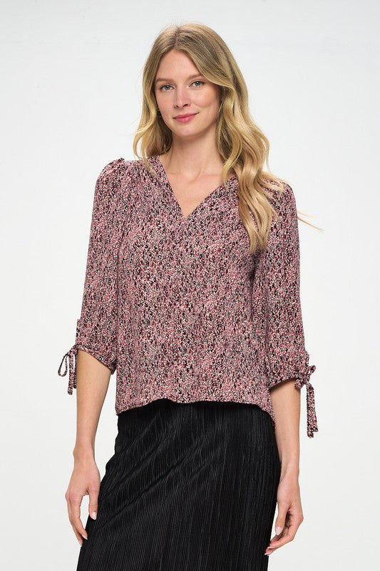 Abstract Dot Top with Self Tie Sleeves