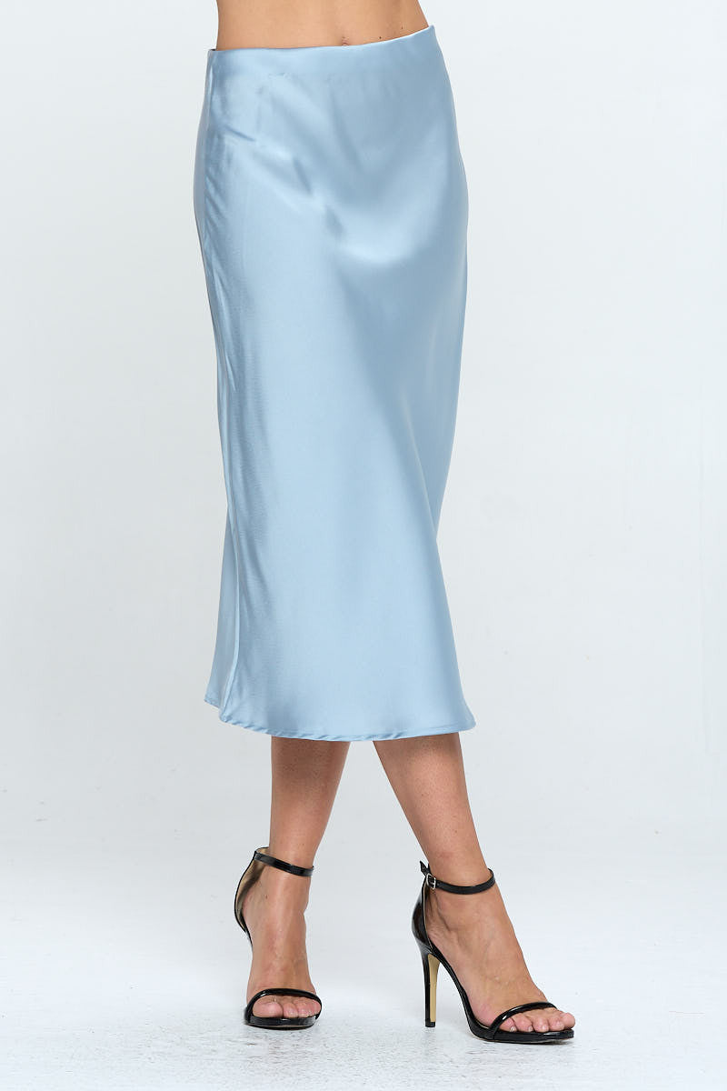 Solid Stretch Satin Midi Skirt