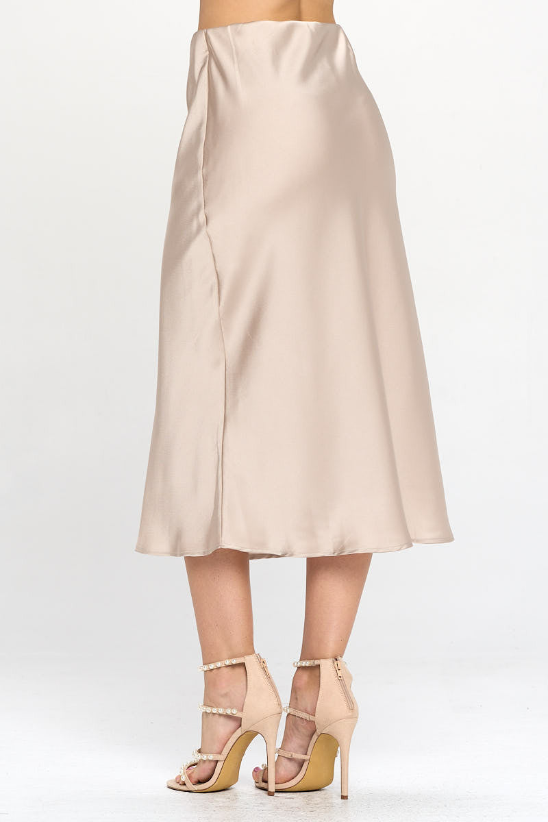 Solid Satin Midi Skirt