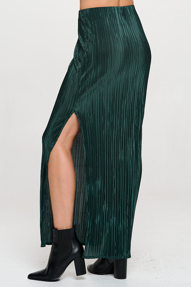 Plisse Maxi Skirt with Slit