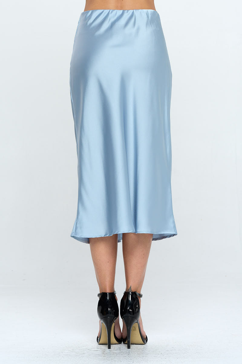 Solid Stretch Satin Midi Skirt