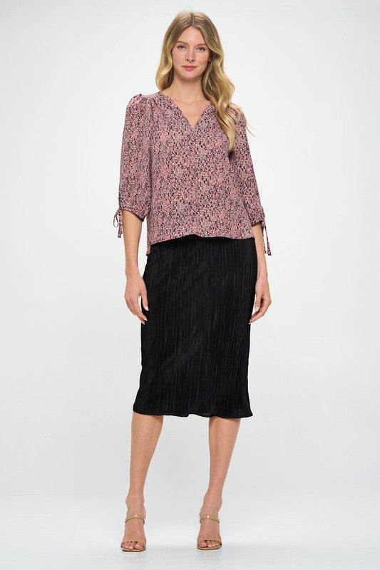 Abstract Dot Top with Self Tie Sleeves