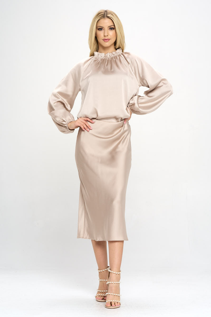 Solid Satin Midi Skirt