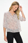 Floral Print Semi Sheer Top with Tie