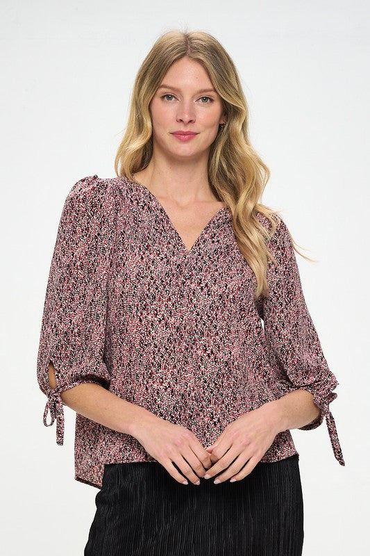 Abstract Dot Top with Self Tie Sleeves