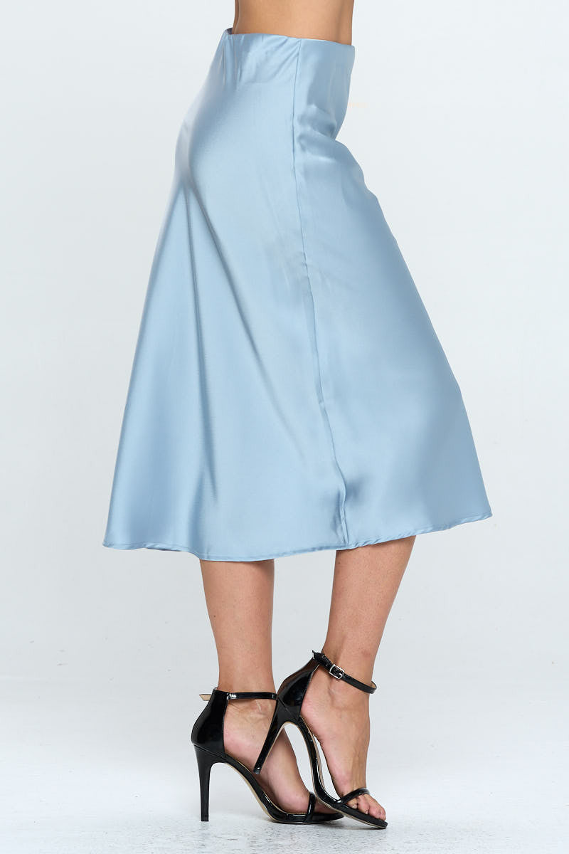 Solid Stretch Satin Midi Skirt