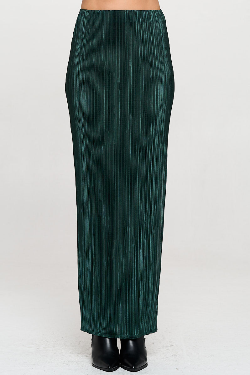 Plisse Maxi Skirt with Slit