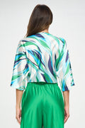 Multi Print Satin Mid Sleeve Top with Front Twist