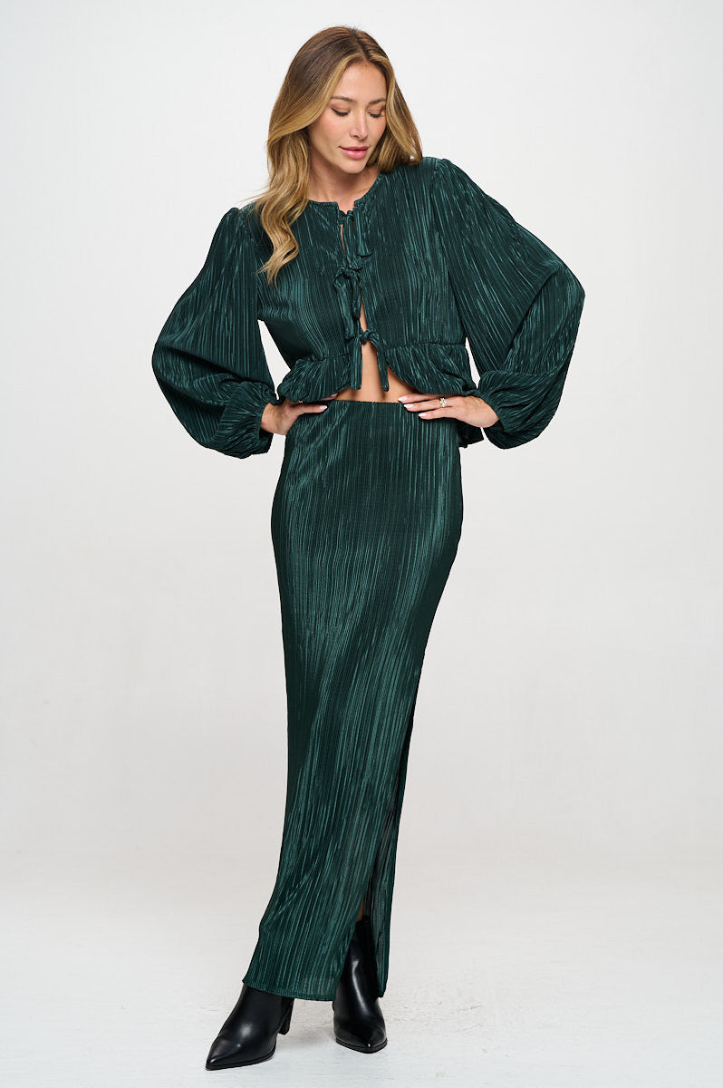 Plisse Maxi Skirt with Slit