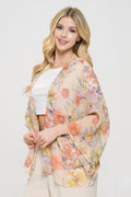 Floral Print Sheer Open Front Kimono