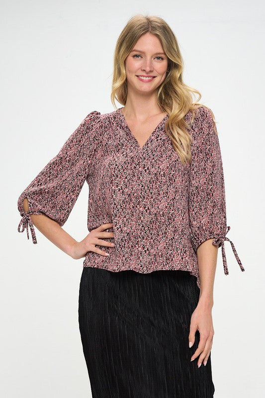 Abstract Dot Top with Self Tie Sleeves