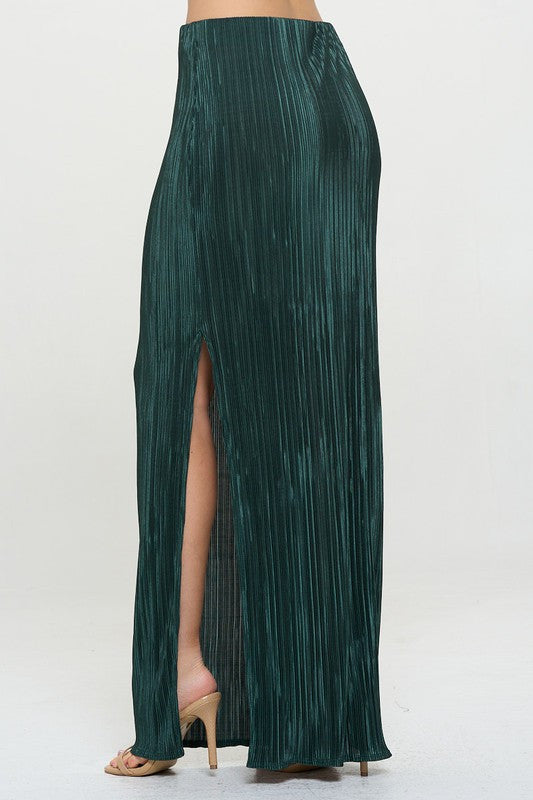Plisse Maxi Skirt with Slit