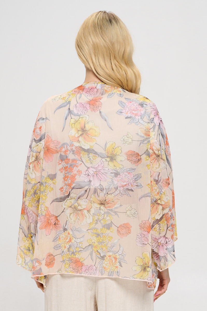Floral Print Sheer Open Front Kimono