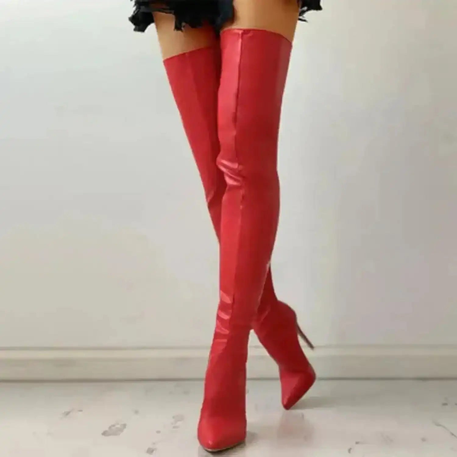 High Heels Red Over The Knee Boots With Back Zip