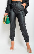 High Waisted Faux Leather Cargo Trousers