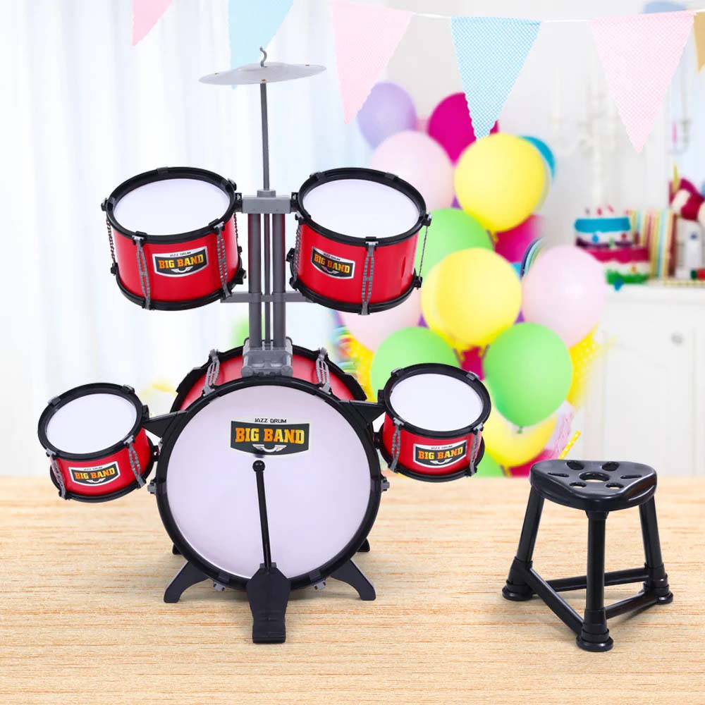 Game drum set with chair, burgundy