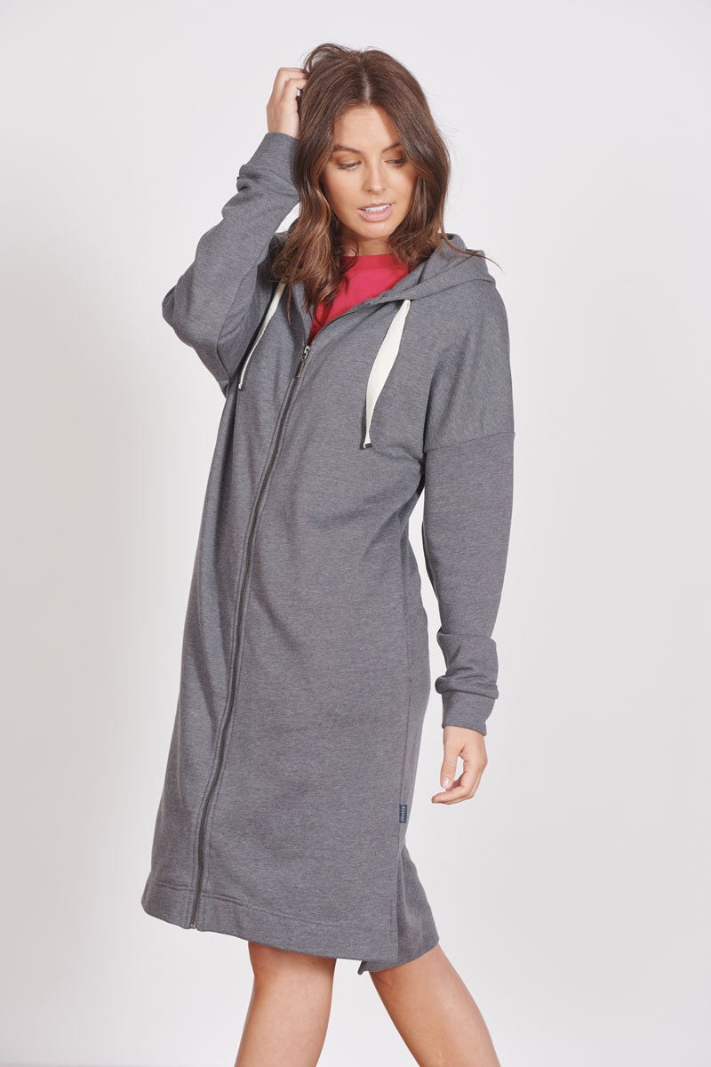 Lottie Grey Marl Loungewear Longline Zip Through Hooded Sweater
