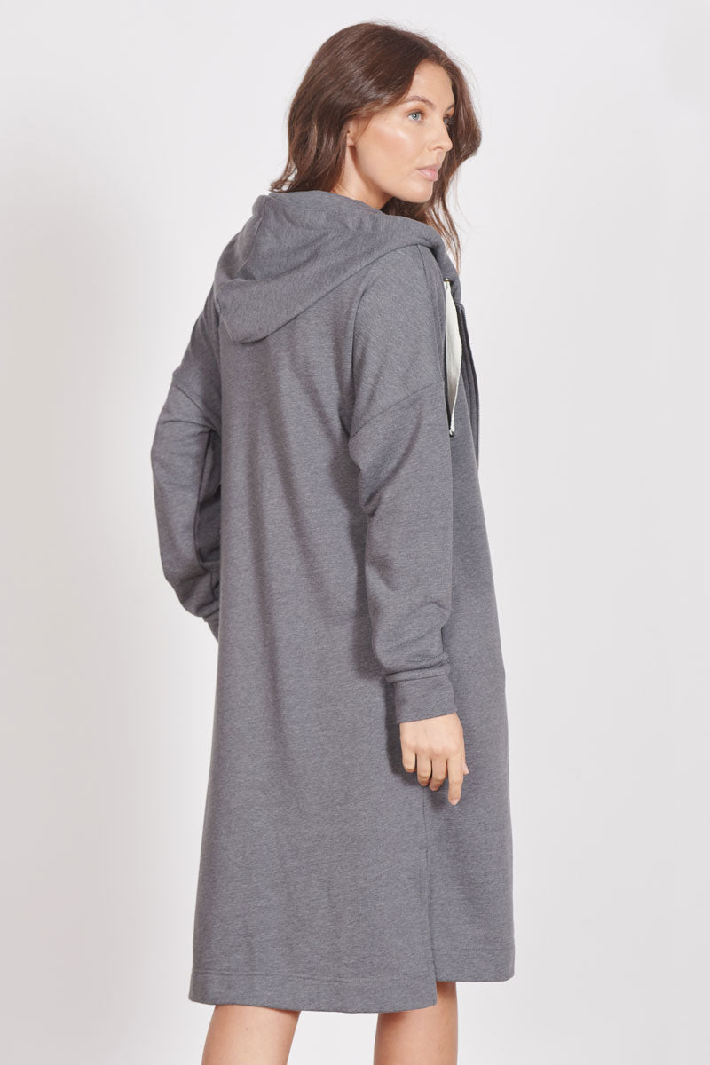 Lottie Grey Marl Loungewear Longline Zip Through Hooded Sweater