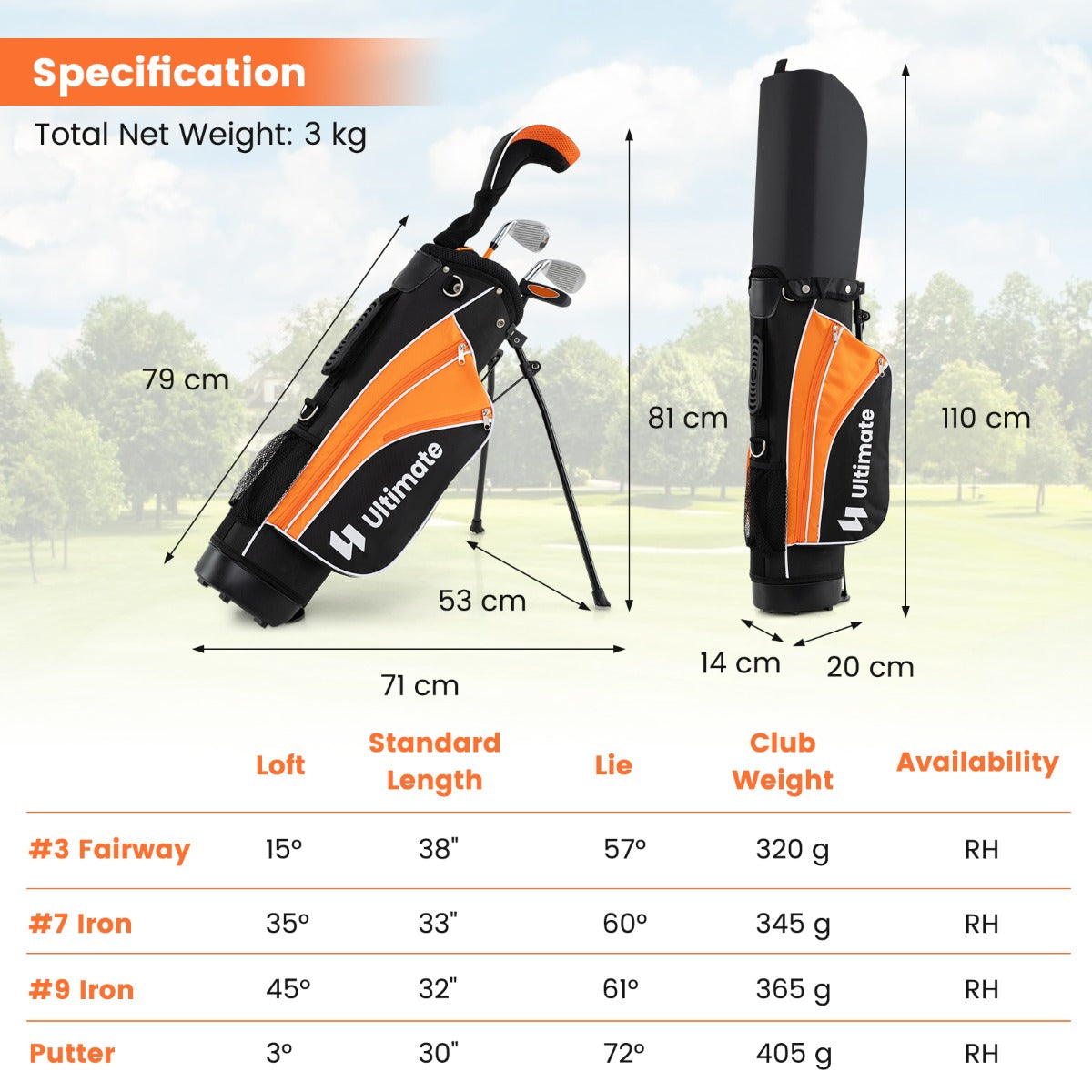 NNECW Junior Complete Golf Club Set for Age 11 to 13-Yellow