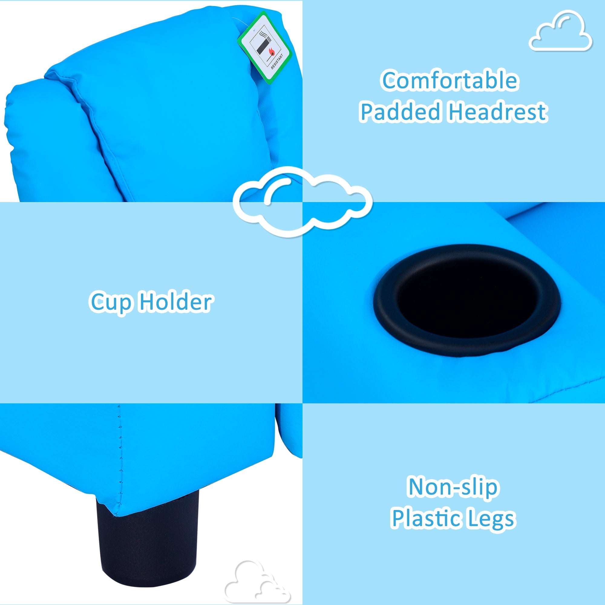 Childrens Recliner Armchair with Cup Holder - Blue PU Leather