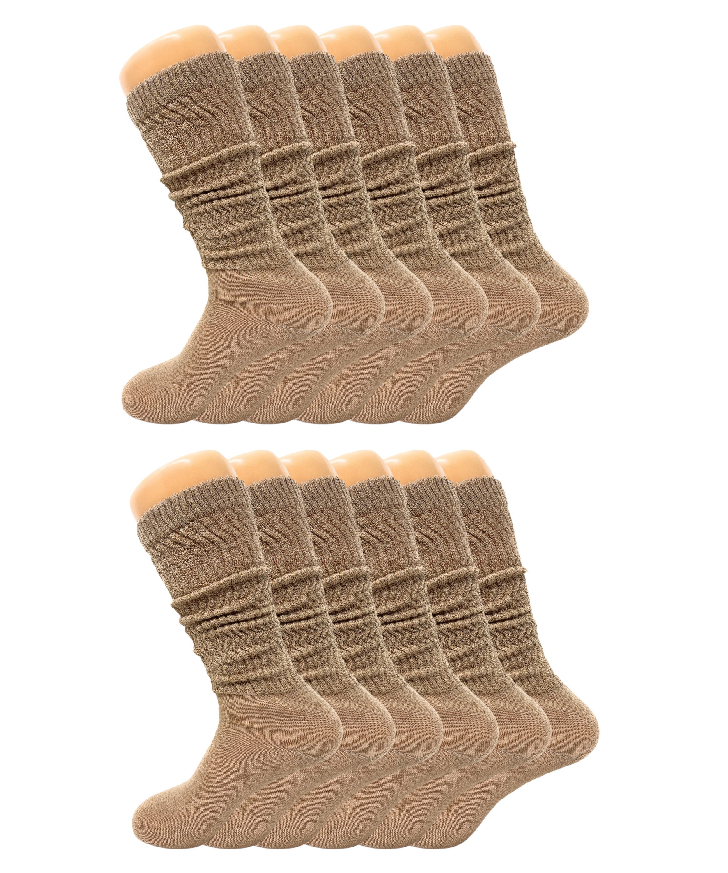 Women’s Slouch Scrunch Socks 12 Pairs Cotton Knee-High Shoe Size 5-10