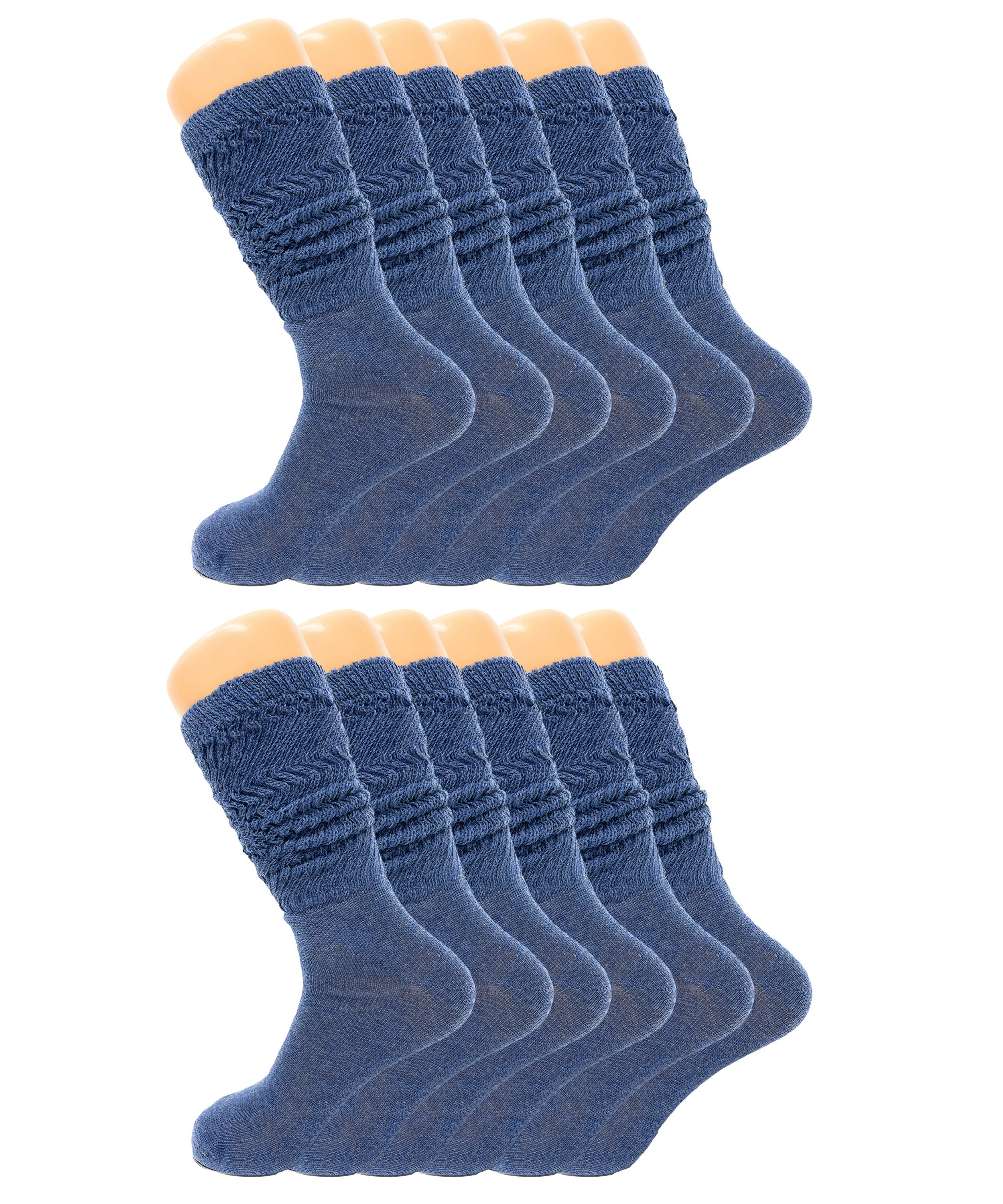 Women’s Slouch Scrunch Socks 12 Pairs Cotton Knee-High Shoe Size 5-10