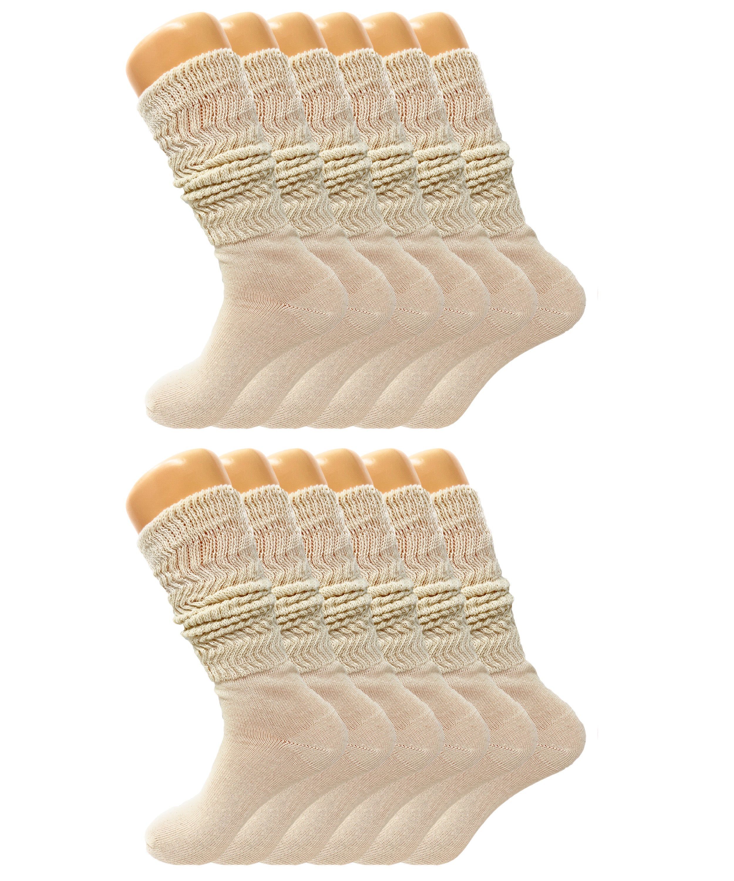 Women’s Slouch Scrunch Socks 12 Pairs Cotton Knee-High Shoe Size 5-10