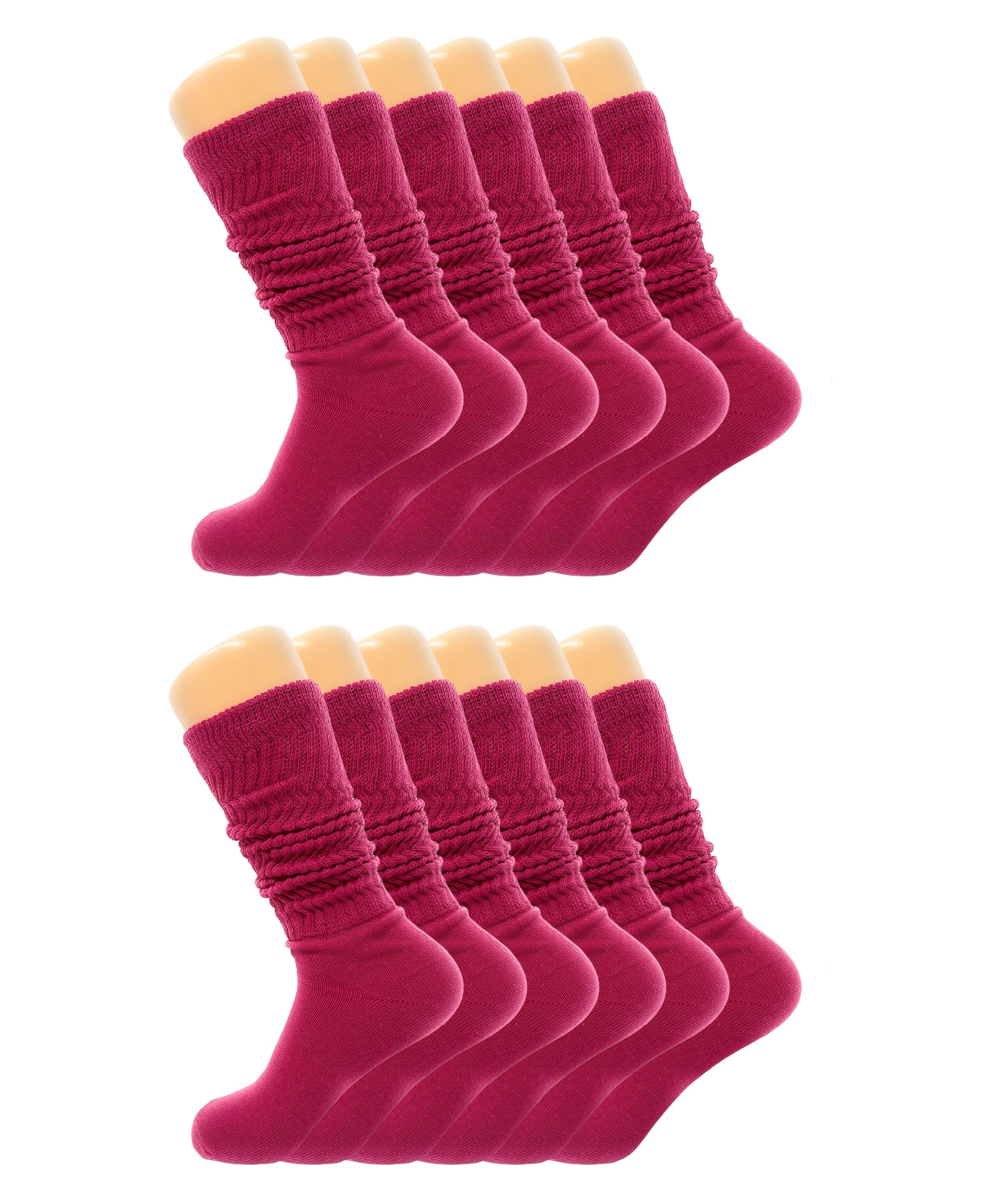Women’s Slouch Scrunch Socks 12 Pairs Cotton Knee-High Shoe Size 5-10