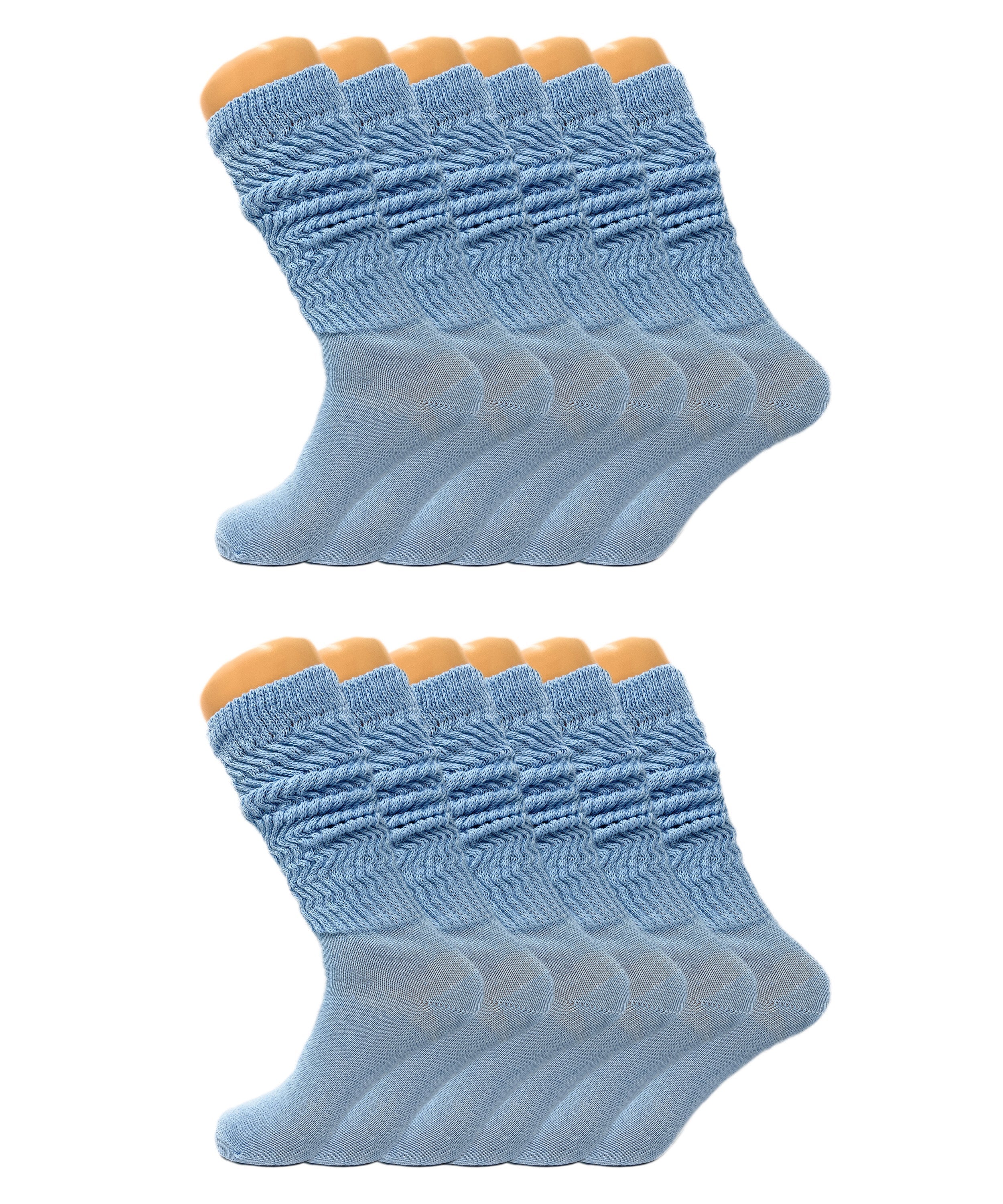 Women’s Slouch Scrunch Socks 12 Pairs Cotton Knee-High Shoe Size 5-10