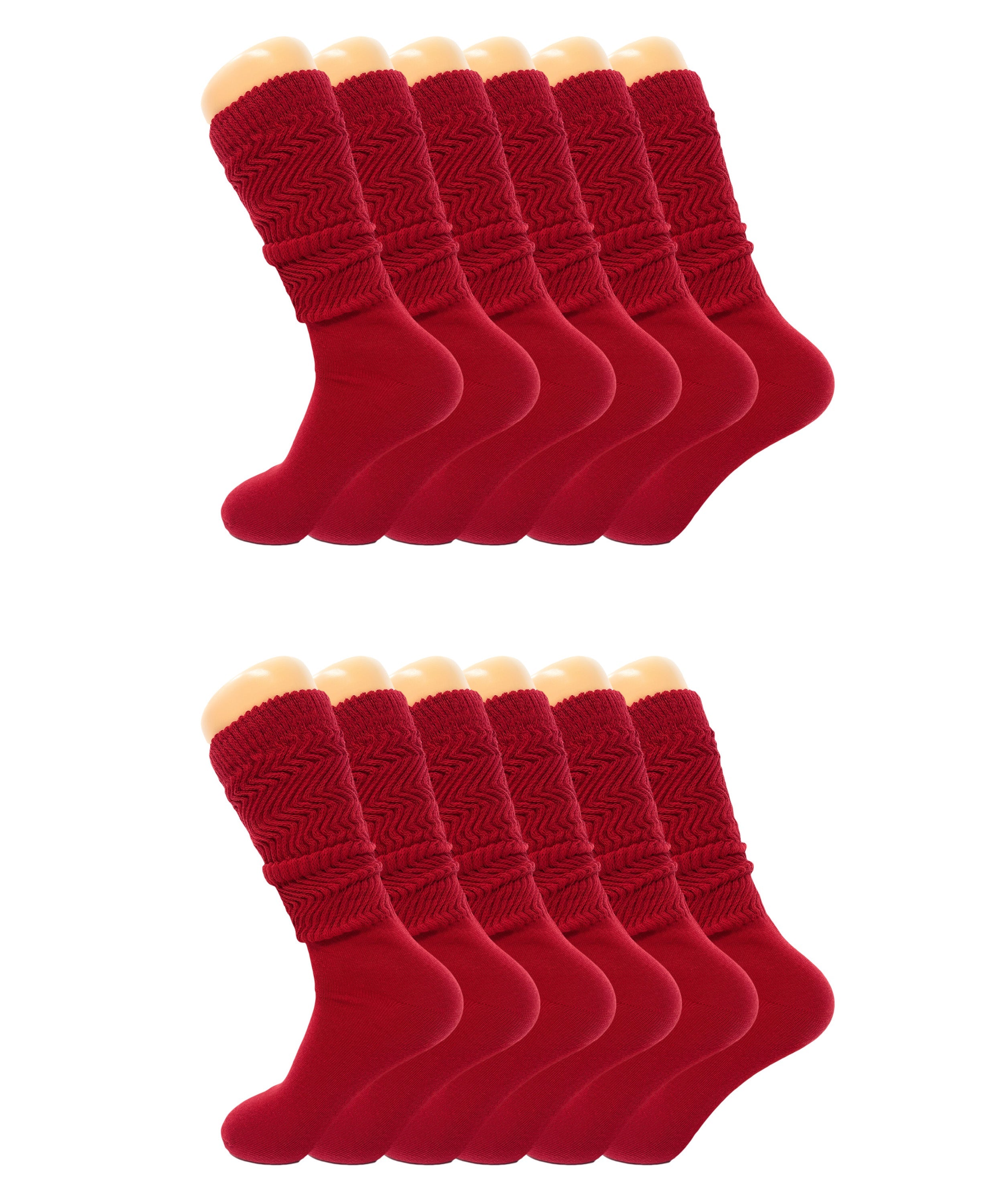 Women’s Slouch Scrunch Socks 12 Pairs Cotton Knee-High Shoe Size 5-10