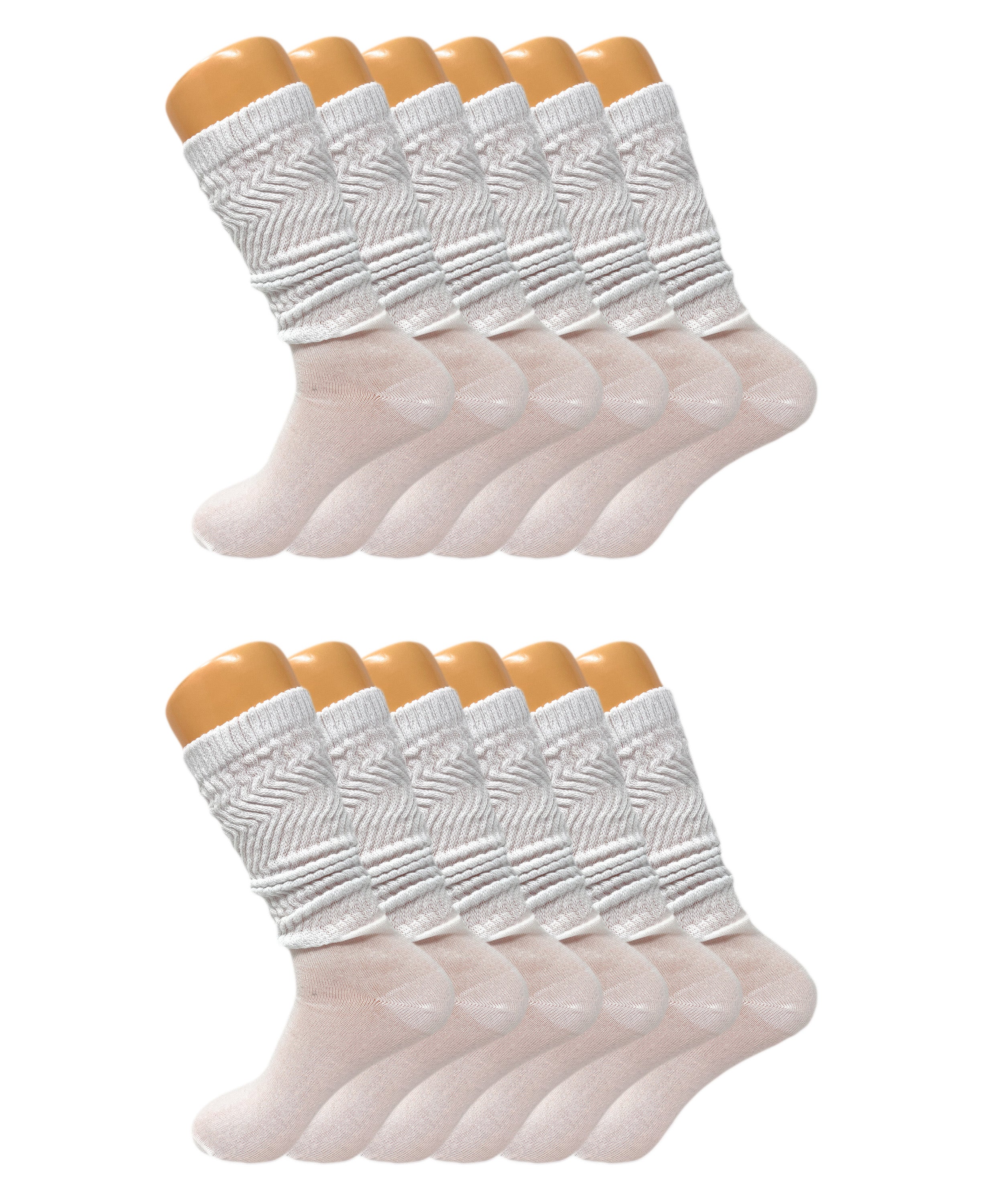 Women’s Slouch Scrunch Socks 12 Pairs Cotton Knee-High Shoe Size 5-10