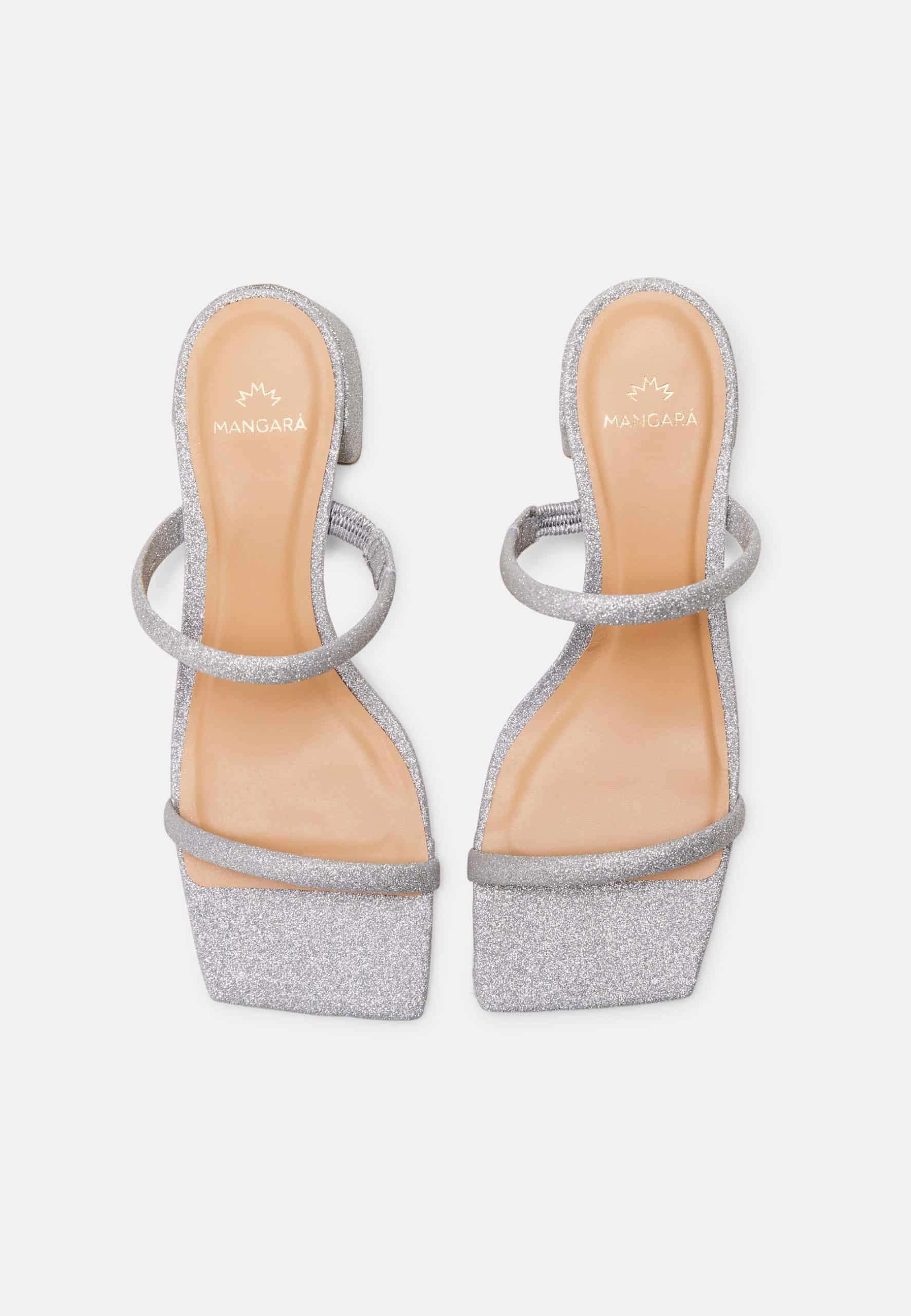 Silver Glitter Mules Maiate – Women’s 4 cm Low Block Heel Slip-On Sandals