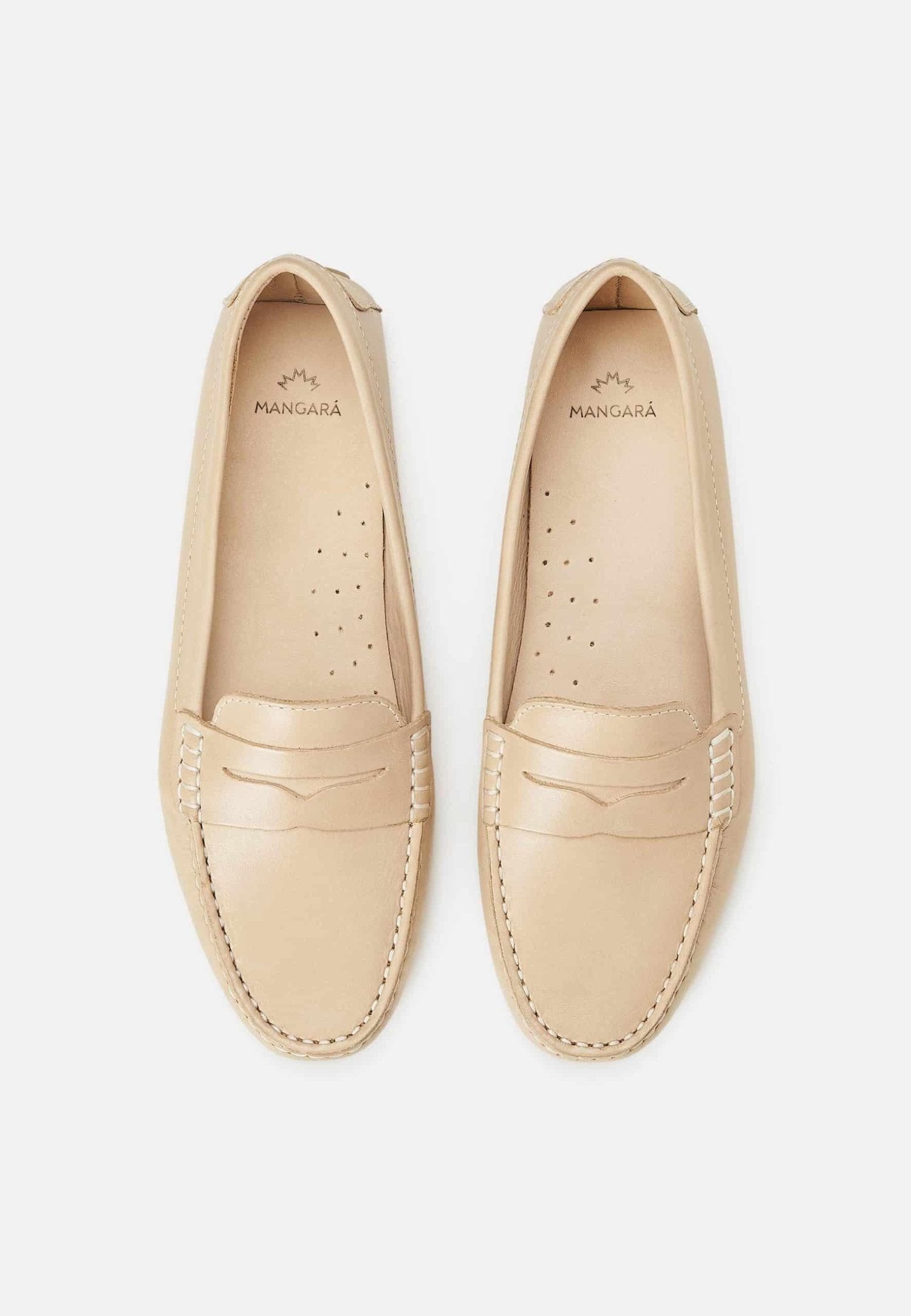 Beige Calf Leather Penny Loafers – Women’s Classic Driving Shoes