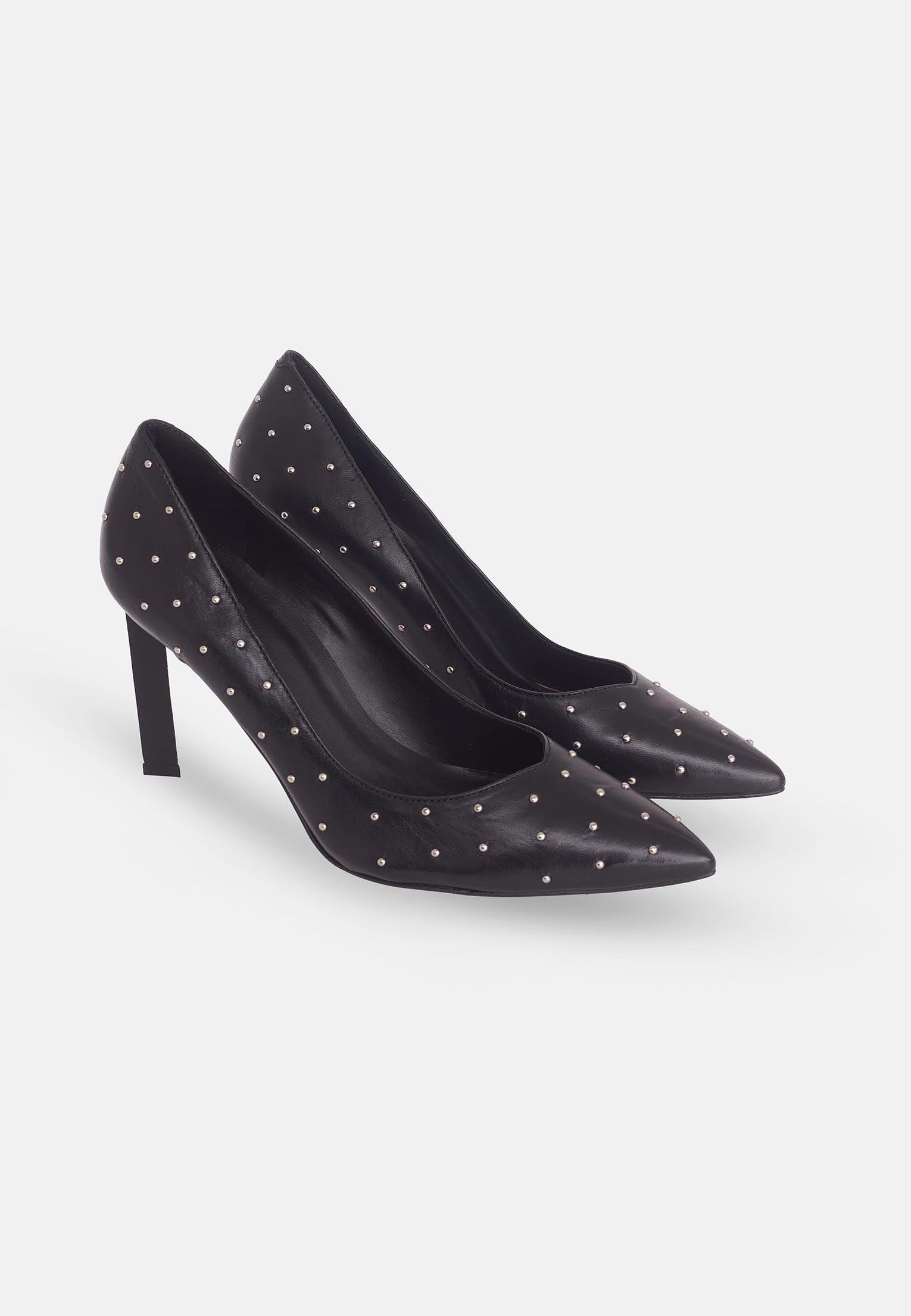 Black Brushed Leather Pumps Callisia – Women’s High Heels with Metal Studs