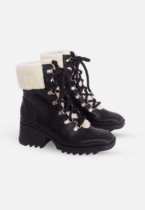 Black Calf Leather Cassia Combat Boots – 7.8cm Heel