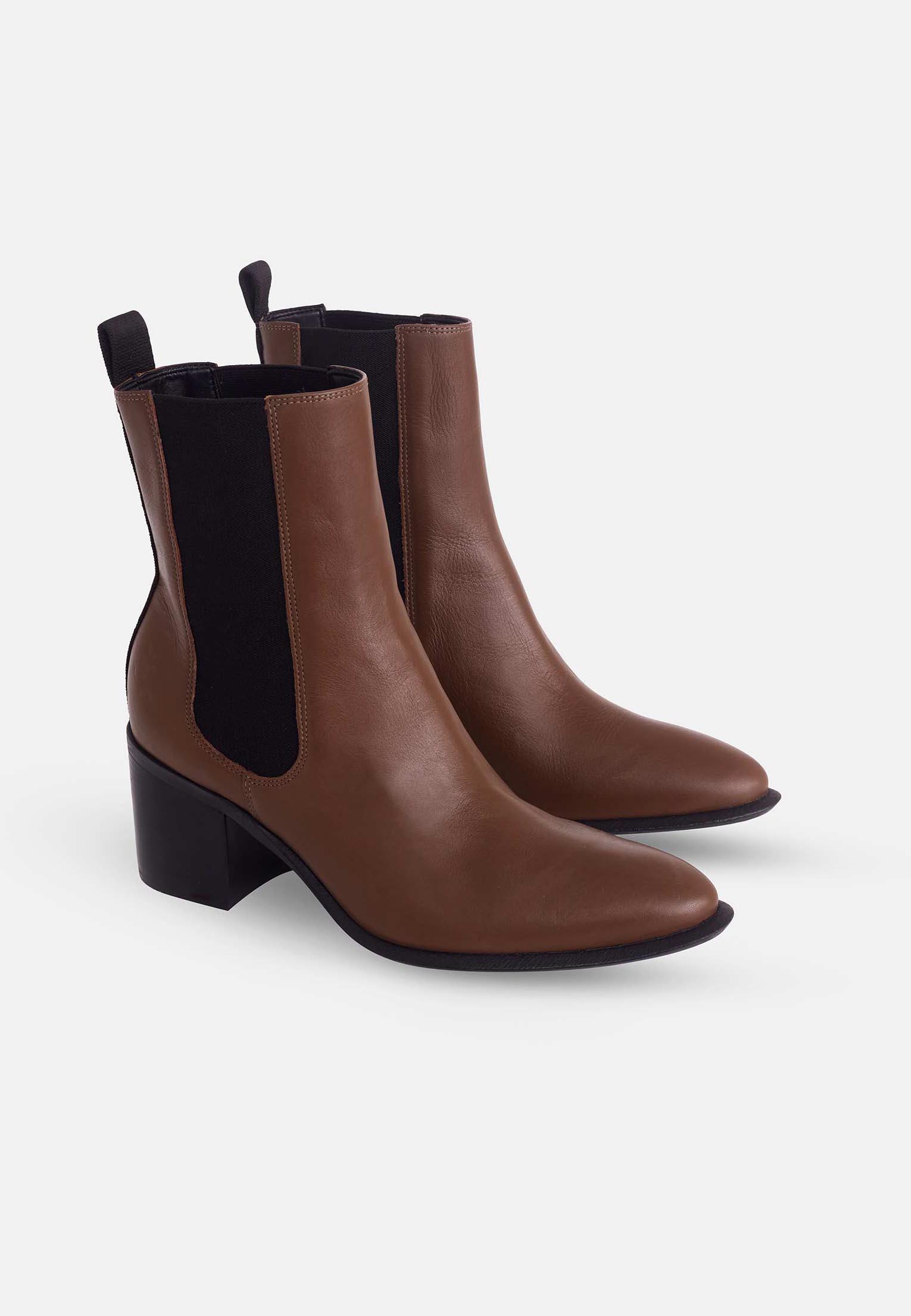 Brown Leather Ankle Boots Canna – Chelsea Boots with 6.5 cm Block Heel